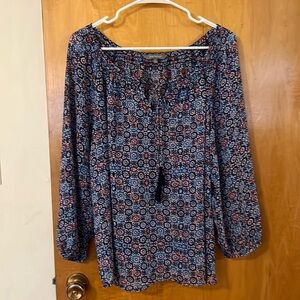 XL blue and red patterned blouse